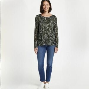 Banana Republic Nikki Texture Moss Green Print Long Sleeve Tunic Blouse